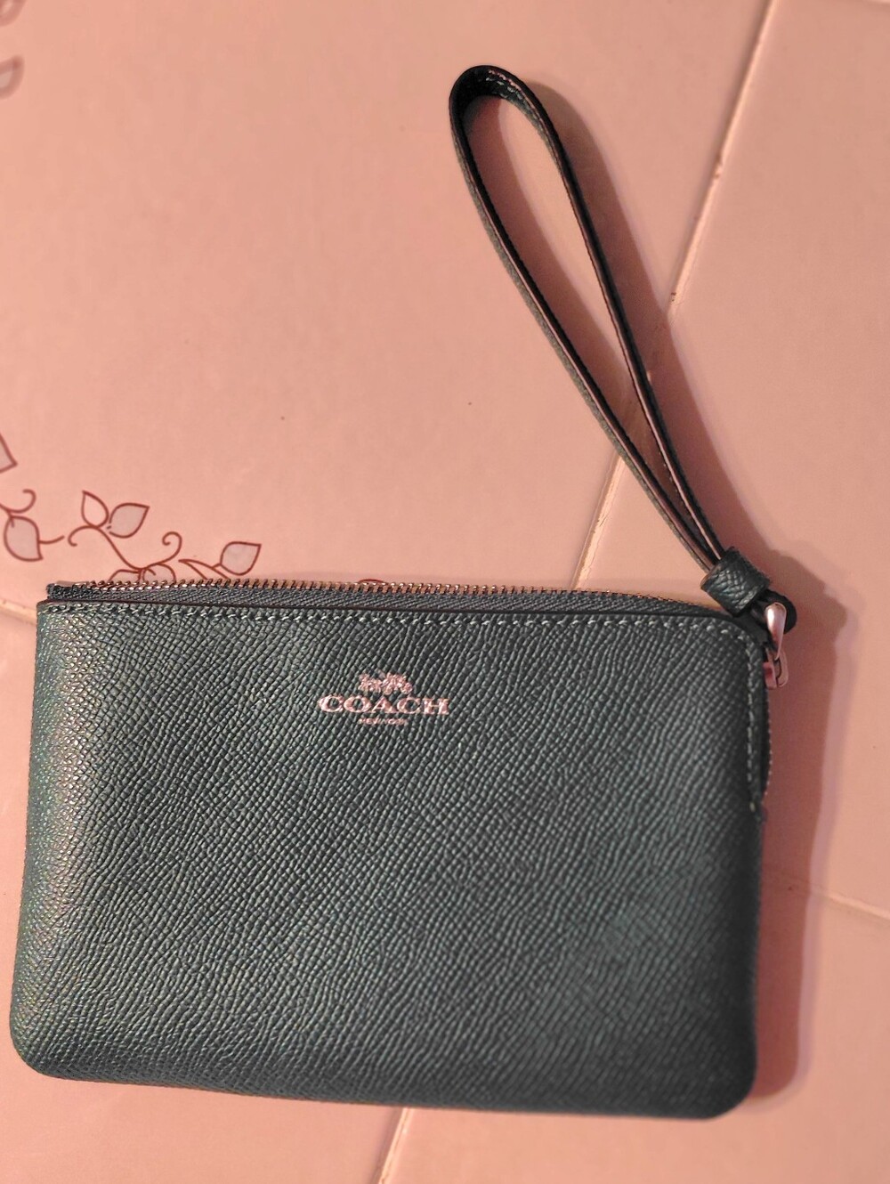 Coach Green Leather Wristlet with Logo